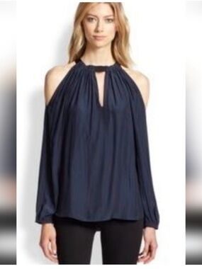 Ramy Brook Navy Cold-Shoulder blouse size medium